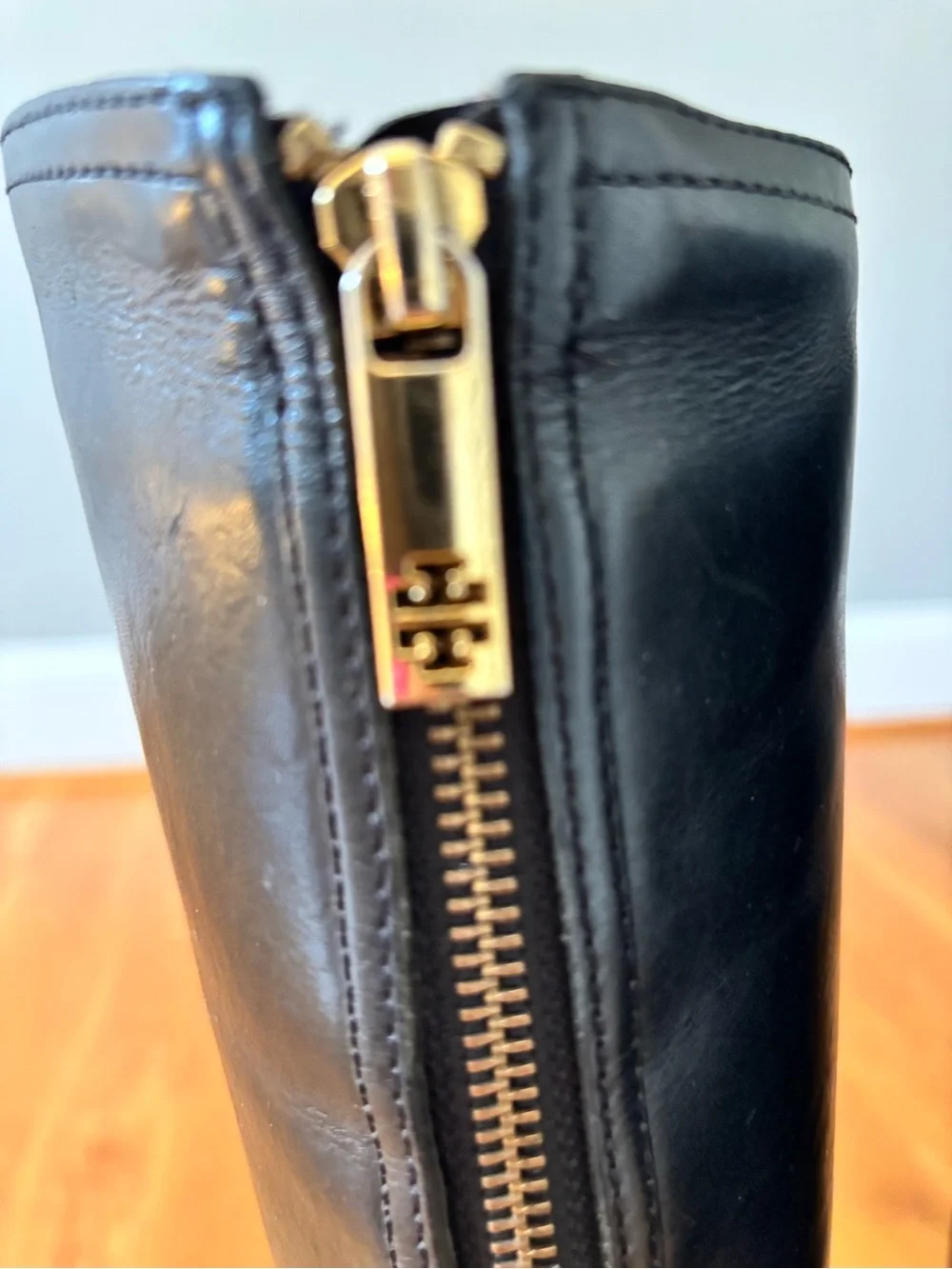 Tory Burch Women's Black Leather Mid-Heel Riding Boots